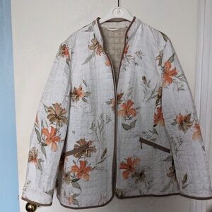 White and Orange Utility Jacket with Stand-Up Collar